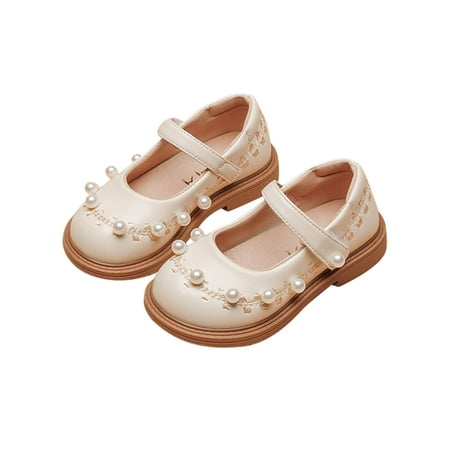 

Ymiytan Girls Dress Shoes Embroidered Mary Jane Flats Magic Tape Princess Shoe Wedding Fashion Lightweight Comfort Sandals Beige 11C