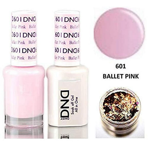 Daisy DND Pinks & Orange Soak Off GEL POLISH DUO, All In One Gel Lacquer   Matching Nail Polish Color for Nails (with bonus side Glitter) Made in USA (Ballet Pink (601))