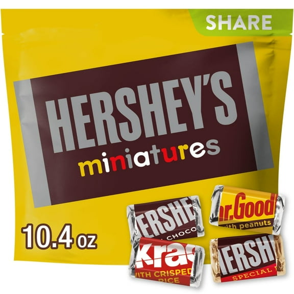 Pack of 3 HERSHEY'S Miniatures Assorted Chocolate Candy Share Pack, 10.4 oz (packaging may vary)