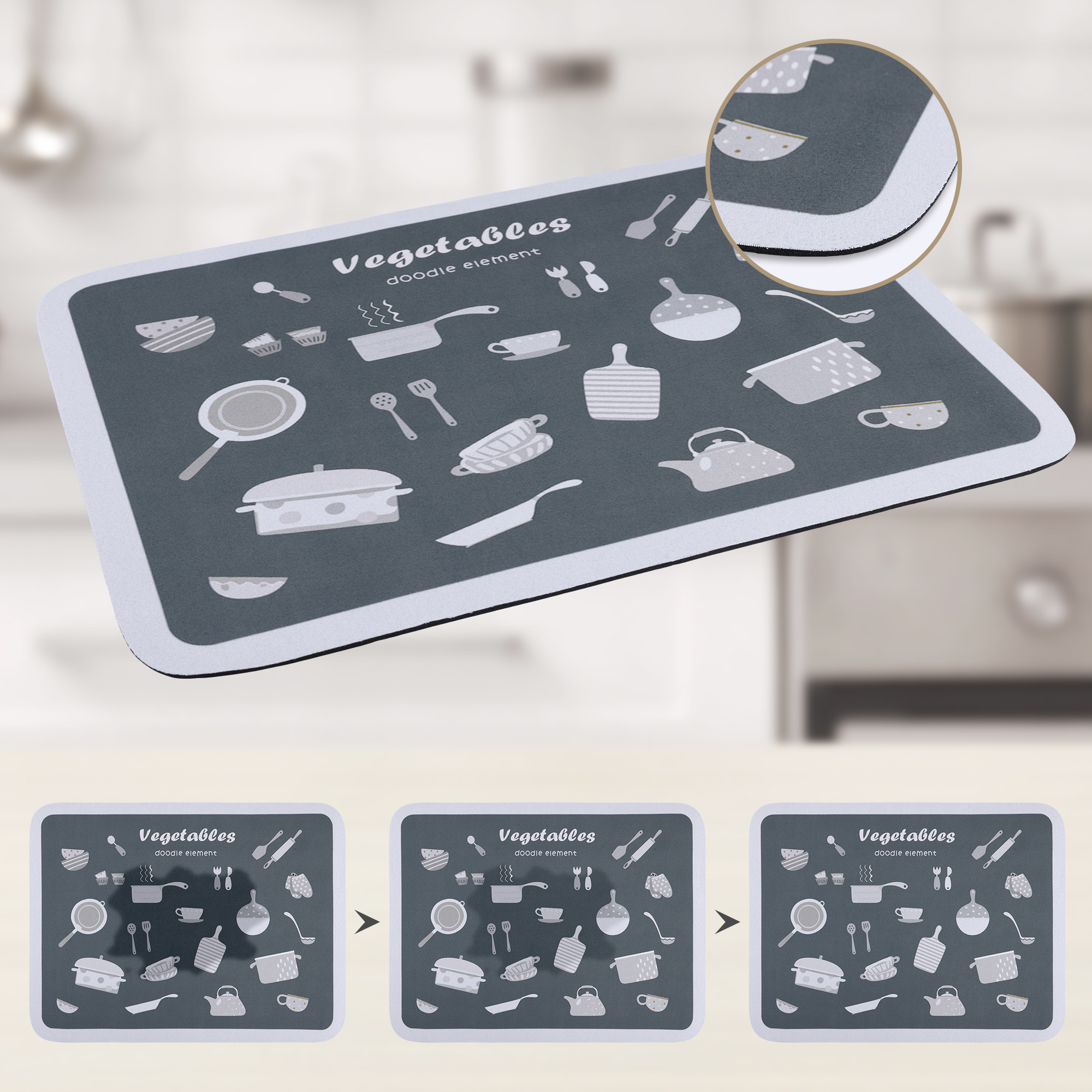 Unique Bargains Diatomaceous Stone Dish Drying Mat for Kitchen Gray 15.7*11.8 inch