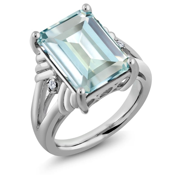 Gem Stone King 925 Sterling Silver Sky Blue Simulated Aquamarine and White Moissanite Engagement Ring for Women (6.67 Cttw, Gemstone March Birthstone, Emerald Cut 14X10MM, Size 5)