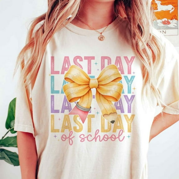 Coquette Bow Last Day of School T-shirt, End of School T-shirt, Girls School T-shirt, Retro School Teacher T-shirt, Last Day of School Shirt Design