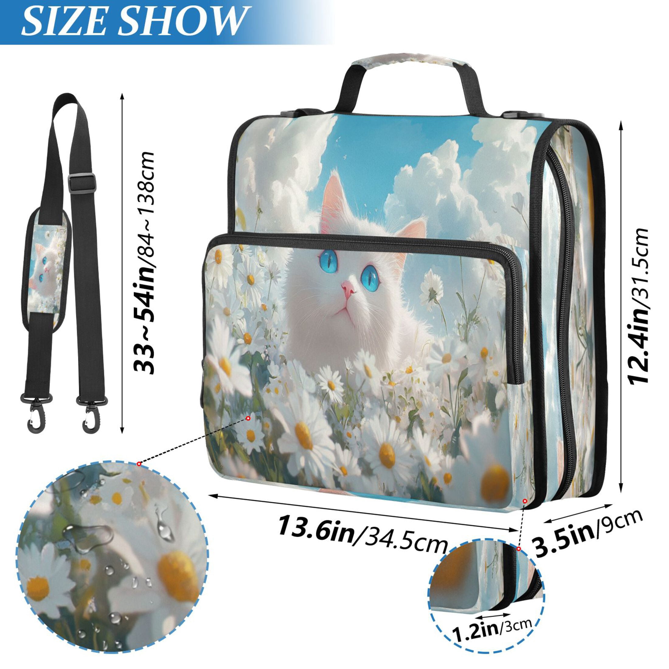 YAZAOO Zipper Binder trapper keeper Documents Organized Design White Cat in Daisies Field Printed