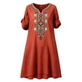 thumbnail image 7 of Bxsruta Women's Embroidered Cotton Casual Bohemian Smock Dress V Neck Short Sleeve Loose Flowy Midi Length with Pockets Pull on Lightweight Breathable Summer for Women, 7 of 7