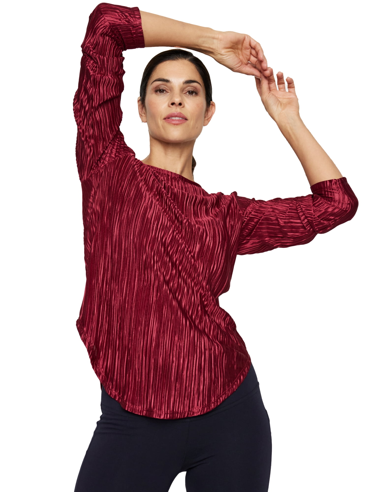 Dressbarn Women's Pleated Bodre Top With A Ballet Neckline Plus