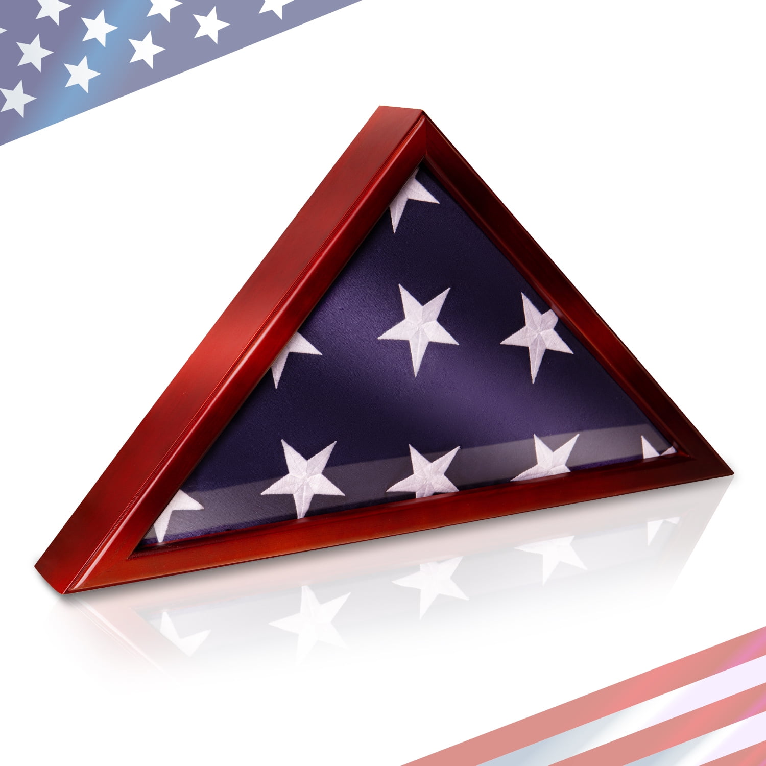 Juvale Triangular Cherry Wood Flag Shadow Box - 24.7x12.4x3.5 Inch Glass Front Display Case For Burial Flags