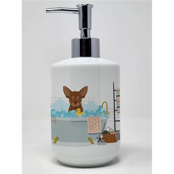 7.25 x 3.5 in. Chocolate & Tan Chihuahua Ceramic Soap Dispenser