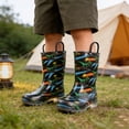 thumbnail image 3 of MOBYDICK Kids Toddler Light Up Rain Boots for Boys Waterproof Boots with Easy on Handles, Dinosaur, Size 2, 3 of 8