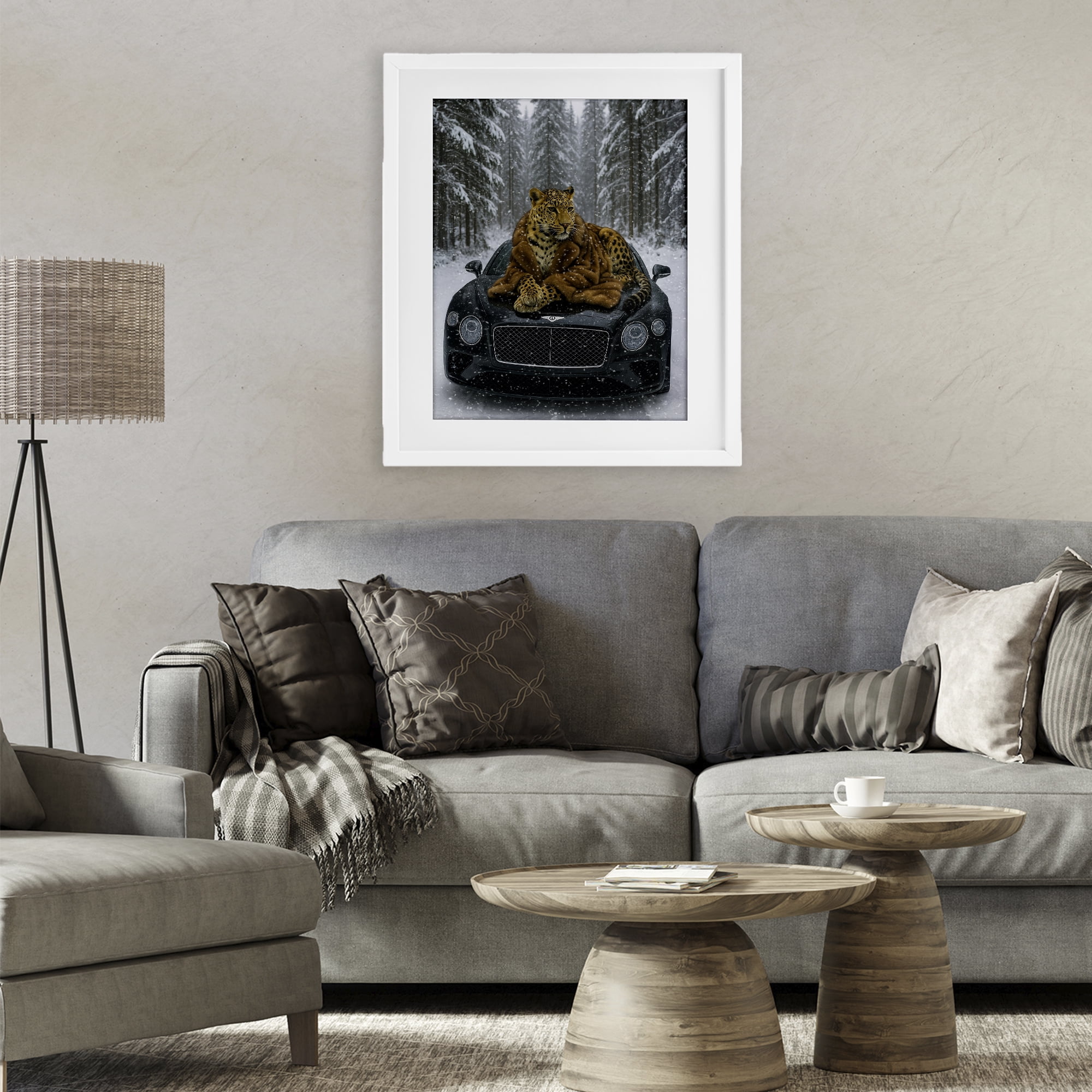 Stupell Industries Luxurious Leopard Winter Woods White Framed Print Under Glass, design by Grotto Studios