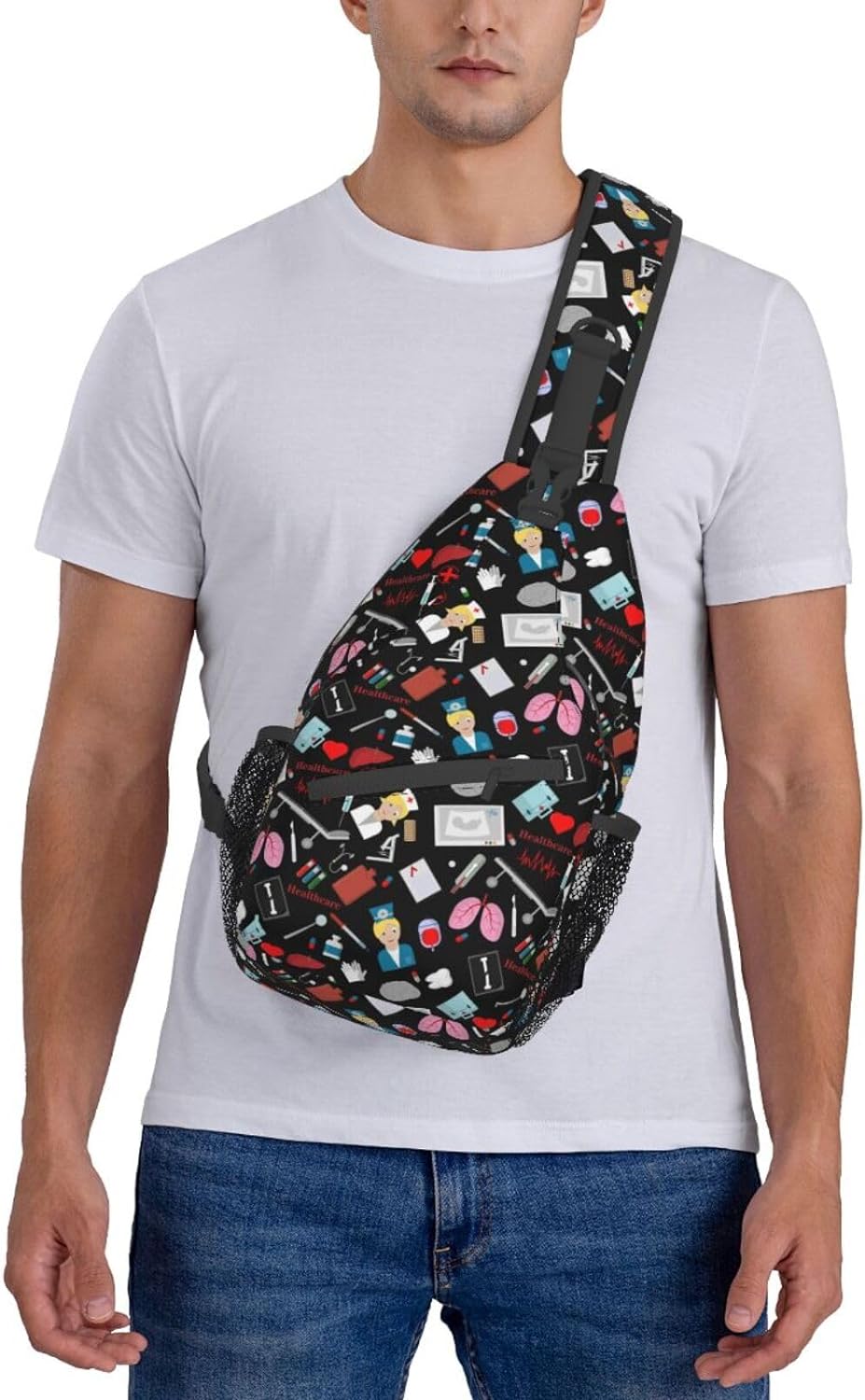 Nurse Medical Theme Sling Bag Crossbody Hiking Travel Chest Bags Backpack Shoulder Daypack for Women Men