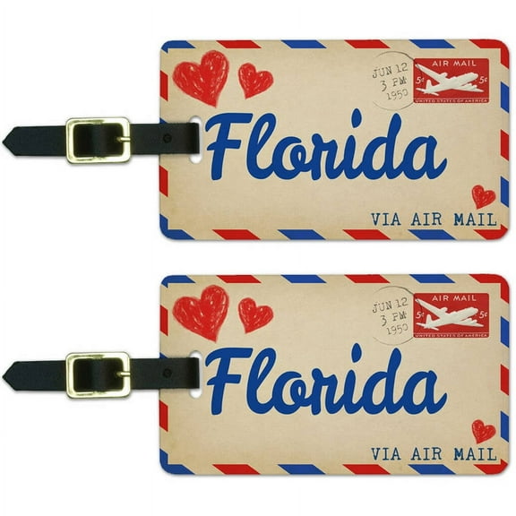 Air Mail Postcard Love for Florida Luggage Suitcase Carry-On ID Tags, Set of 2