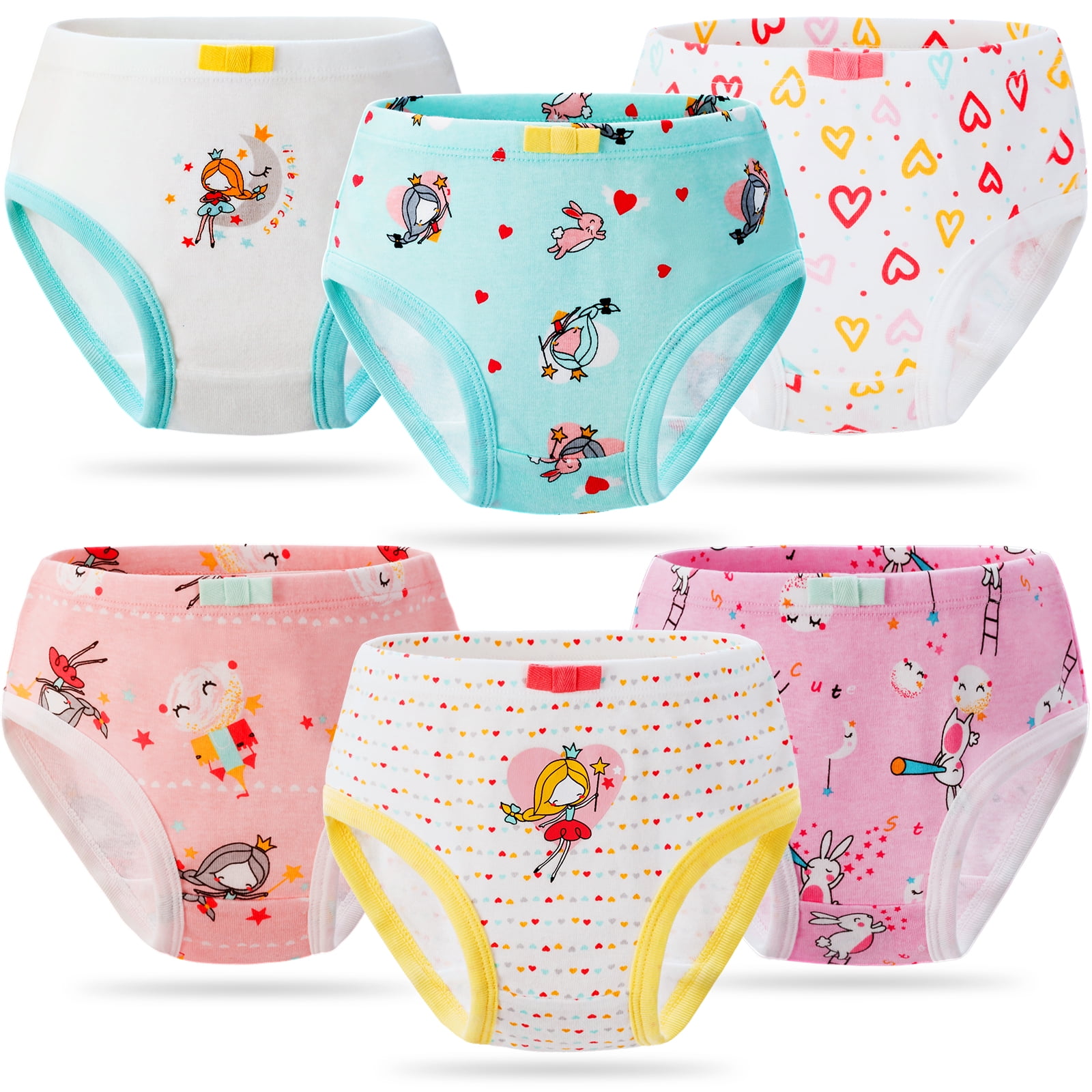 WIBACKER 6 Pack Girls 100% Cotton Boyshorts 2-12T Kids Unicorn Floral  Underwear Cartoons Panties, Random Color
