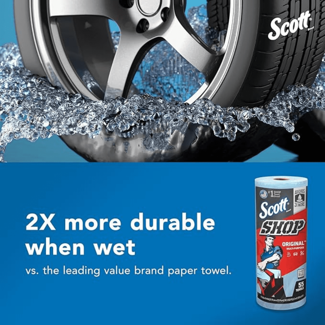 9 Rolls Scott Original Blue Shop Towels,  55 Sheets per Roll, Blue Paper Towels, Total of 495 Sheets of Scott Shop Towels
