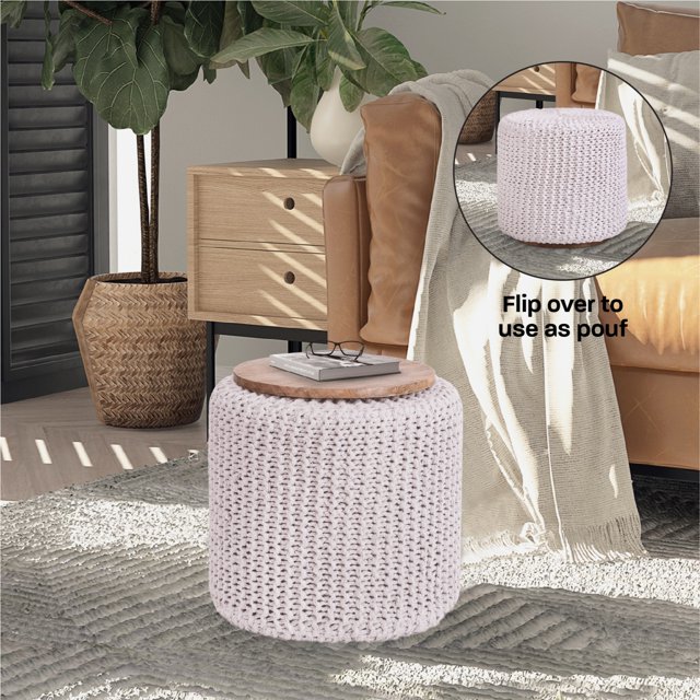 Loft Lyfe Ezio Coton 3-en-1 Pouf/pouf/table de Bout, Blanc