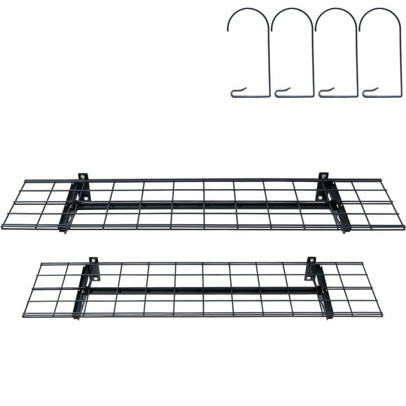 KFFKFF Wall-Mounted Garage Shelving, Twin Pack, 4 x 1 ft Robust Garage Racks, 400 lbs Total Weight Limit, Garage Storage Shelf Floating Design, Ideal for Workshop, Shed, and Garage Organization