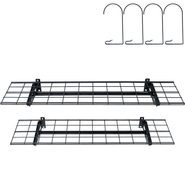 KFFKFF Wall-Mounted Garage Shelving, Twin Pack, 4 x 1 ft Robust Garage Racks, 400 lbs Total Weight Limit, Garage Storage Shelf Floating Design, Ideal for Workshop, Shed, and Garage Organization