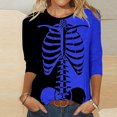 thumbnail image 2 of WEAIXIMIUNG T-Shirt Assorti pour Femmes, Imprimé Squelette, Col en V, Manches 3/4, 2 of 5