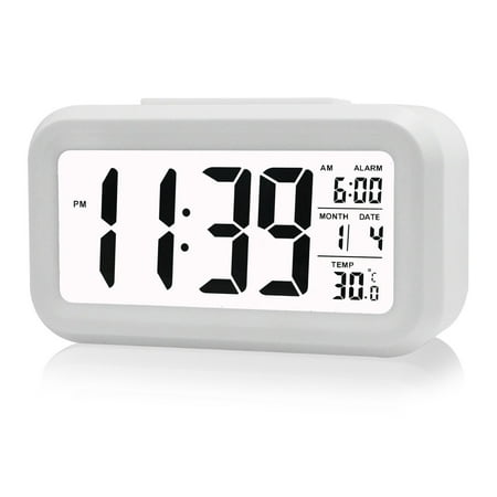 EEEKit digital sensor automatic soft light snooze desk alarm clock date temperature(white)