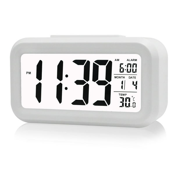 Eeekit Digital Sensor Automatic Soft Light Snooze Desk Alarm Clock Date Temperature White Walmart Com Walmart Com