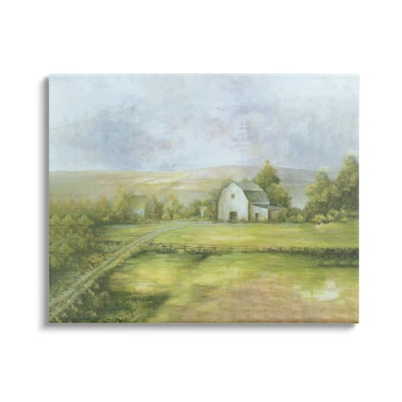 Stupell Industries Distant White Barn Vast Rural Farmland Fields Painting Gallery Wrapped Canvas Print Wall Art, Design by White Ladder