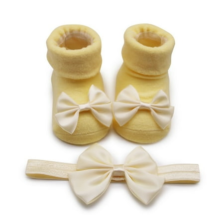 

Baby Girl Knit Sock Bow Hairband Set Baby Girls Super Soft Bowknot Socks Dress Ankle Socks Photography Prop Newborn Gift 0-12 Months