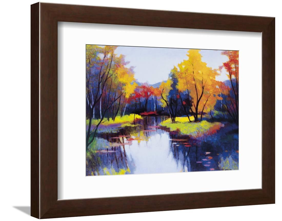 Daybreak Colorful Fall Tree Country Landscape Framed Print Wall Art by