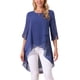 thumbnail image 1 of INSPIRAR CHIC Blusa de Chifón Asimétrica de Cuello Redondo para Mujer con Mangas de 3/4 y Volantes, Alta y Baja, Azul Profundo, M, 1 of 6