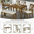 thumbnail image 5 of Harper & Bright Designs 6 Pieces Kitchen Upholstered Dining Table Set for 6 with Bench Wooden Rectangular Dining Table and 4 Chairs, Brown, 5 of 13