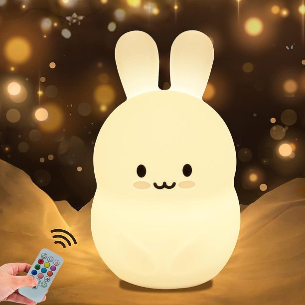Luz de noche de conejo grande Luz de noche de bebé Lámpara para niños Luz de noche LED 9 colores Luz de noche de bebé Luz de noche de silicona USB Regalo para adultos Regalo de Navidad para niños