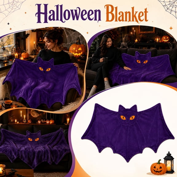 JuDWoC Bat Blanket Halloween Throw Blanket Soft Flannel Fleece Blanket Cute Purple Bat Shaped Blanket Novelty Cozy Throw Halloween Decor, Weighted Blanket for Couch Bed Party Decor 78.7*59.1in