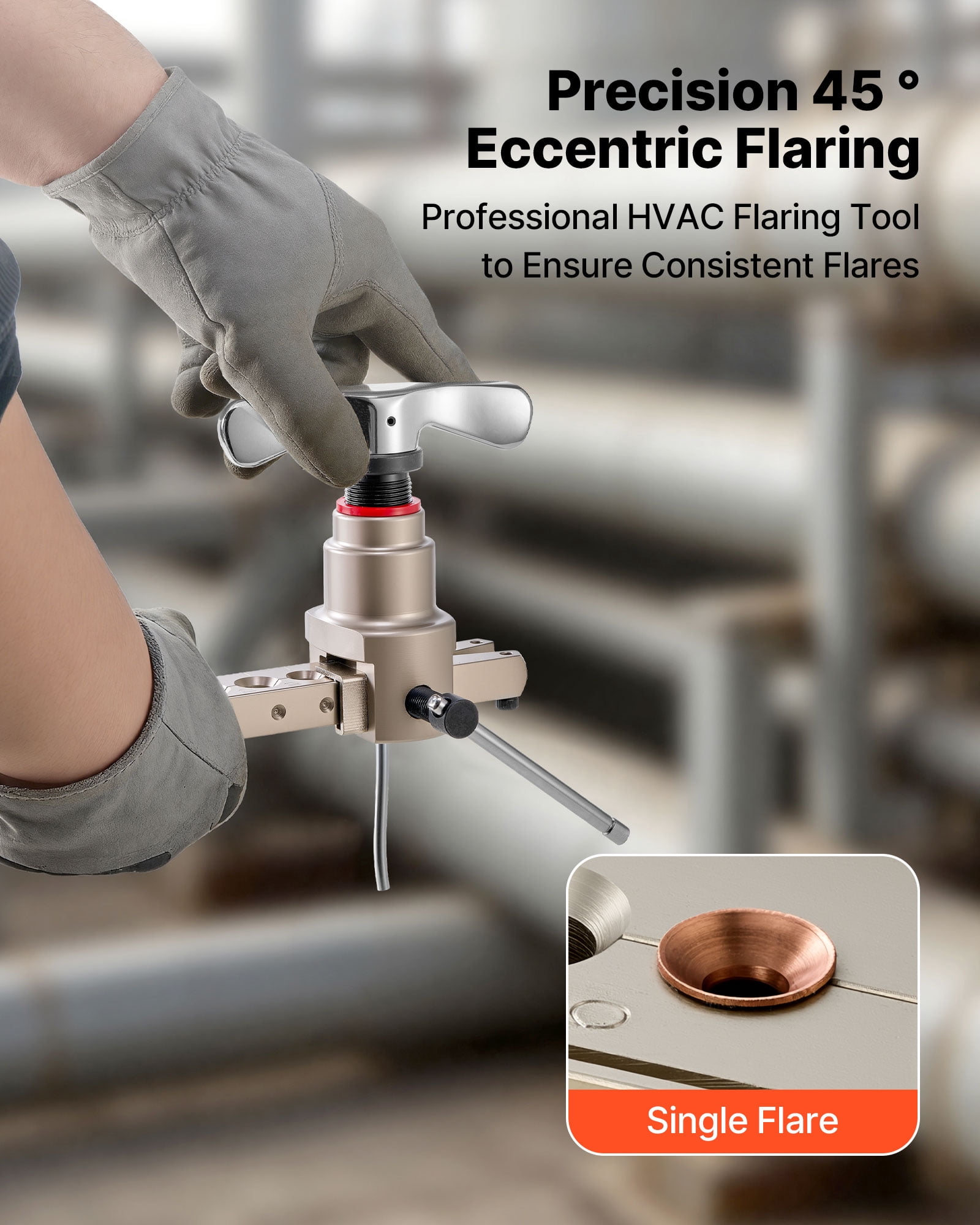 VEVOR Flaring Tool HVAC, 45° Eccentric Single Flaring Tool for 1/4"-3/4" & 6-19mm Copper Aluminum Tubes - with Metric & SAE Clamps, Tube Cutter & Toolbox for Refrigeration Air Conditioner Repair