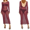 thumbnail image 2 of Douhoow Mesh Long Dress for Women Crochet Beach Coverups Long Sleeve See Through Backless Dress, 2 of 9
