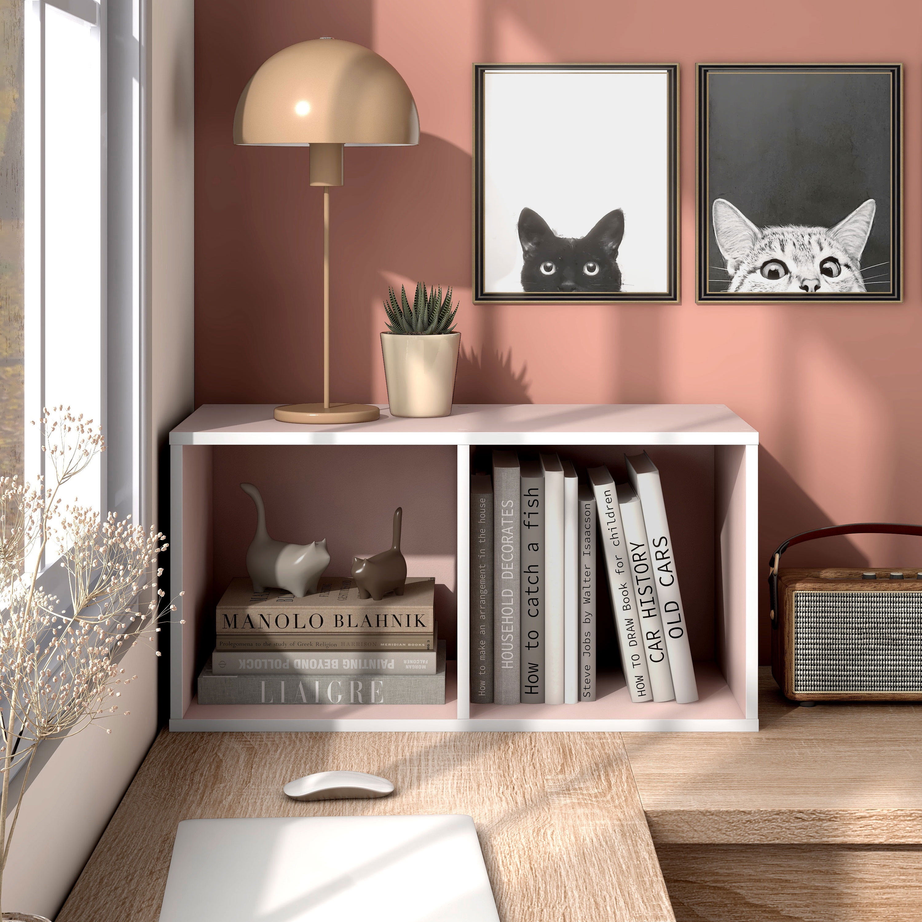 Furniture of America Brooks Stackable 2-Cube Wood Light Pink Kids Bookcase