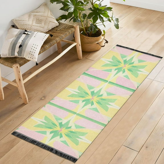 Yayeee Runner Rug for Bedroom 2'x6' Machine Washable Hallway Non Slip Mat, Retro Beige Stars