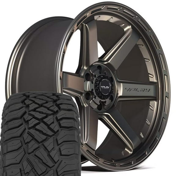 4PLAY Wheels 4P63 22 Inch Rims and Tires Fit 6x135 & 6x139.7 22x10 Satin Bronze - TerraMax RT 33x12.50/22 (Set of 4)