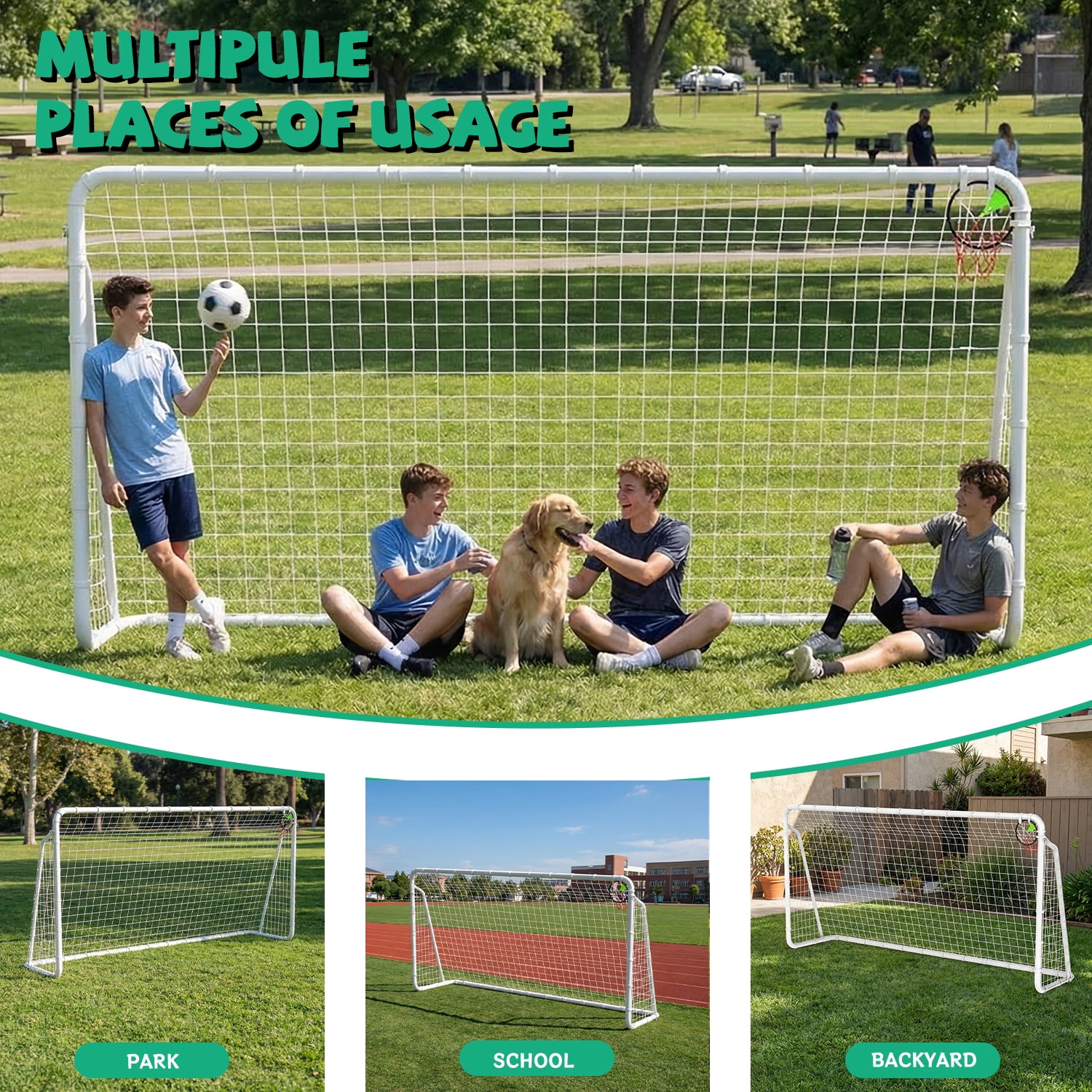 6 x 12 FT Portable Soccer Goal for Backyard, Reinforced Steel Frame with High-Strength UV Resistant Net, Weatherproof Soccer Net for Kids Youth Training & Outdoor Games