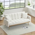 thumbnail image 4 of Convertible Futon Sofa Bed,69 Inch Modern Teddy Loveseat Sofa Couch with Adjustable Backrest for Small Space,Living Room,Beige, 4 of 8
