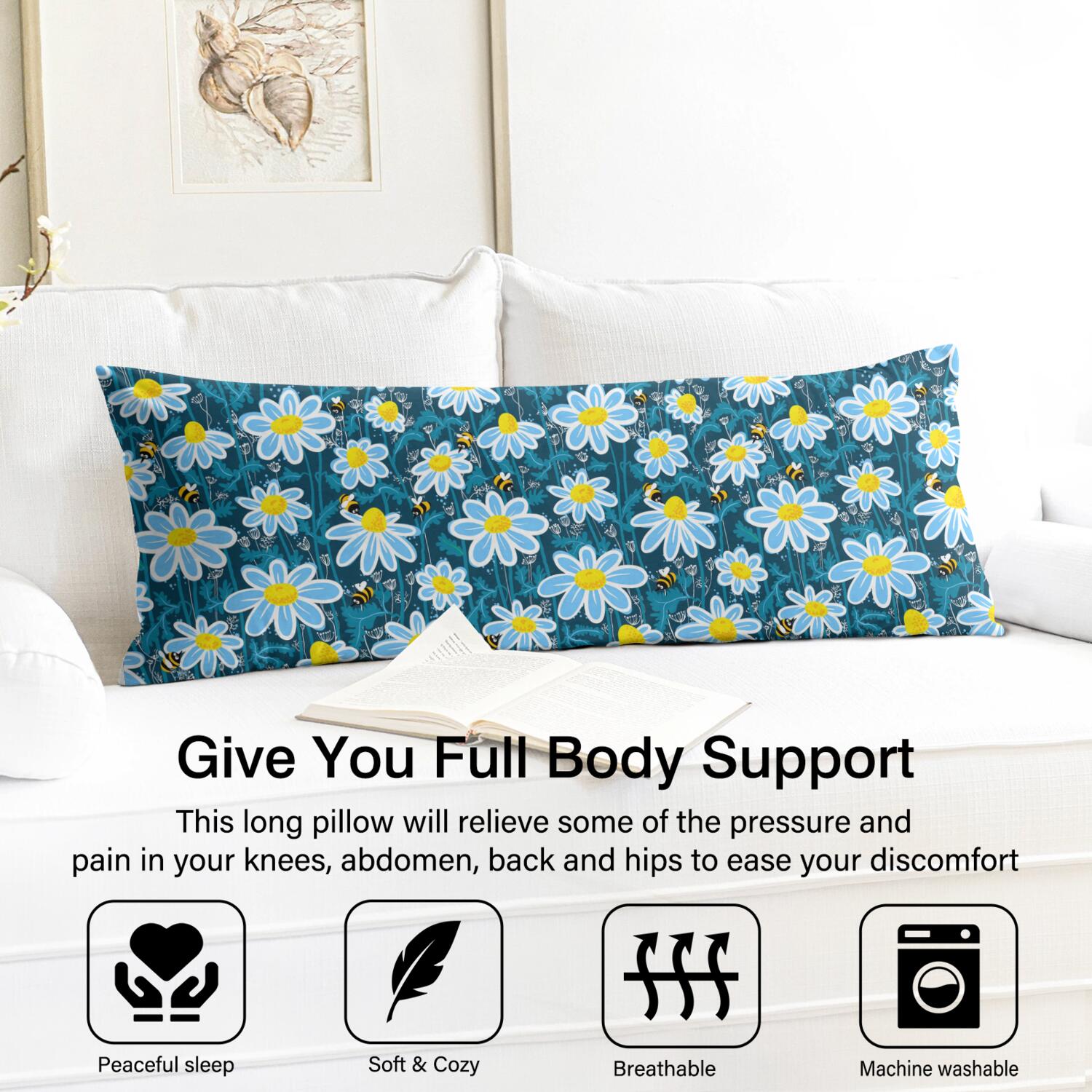 20x54 Honeycomb Pattern Body Pillow Case - Full-Length Support Cover with Discreet Zipper, Stretchy & Durable (Bee Themed Home Decor Gift)