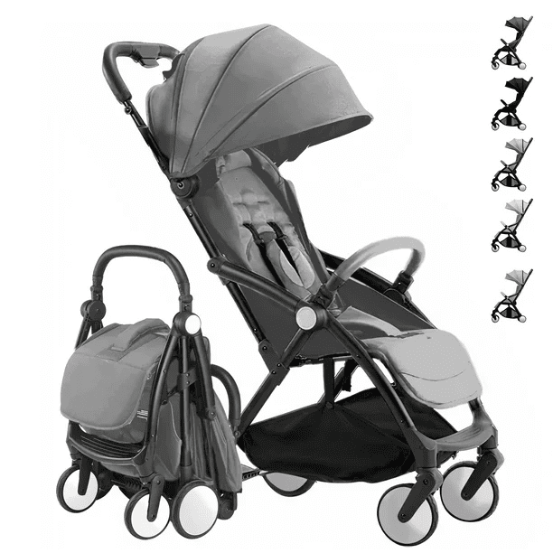 Carriola de bastón para bebé con arnés de 5 puntos, plegable, portátil y reclinable color gris Gaon Carriola