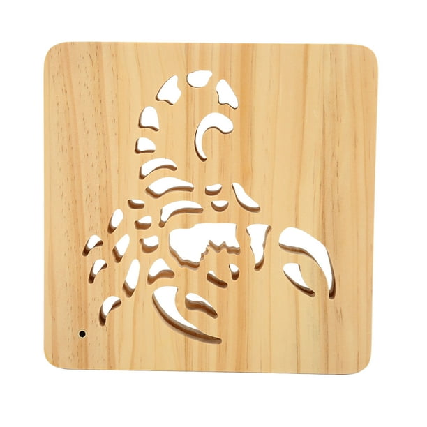 Lámpara 3D de madera estilo escorpión fresco conexión USB ayuda romántica cálida luz LED nocturna para dormitorio Oficina cafetería