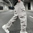 thumbnail image 2 of LEKWK Baggy Cargo Pants Men Loose Fit Durable Cotton Texture Multi Pocket Detail Cargo Pants Drawstring Elastic Waistband Work Pants Outdoor Outfits, 2 of 7