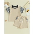 thumbnail image 2 of Suealasg Toddler Boy Summer Clothes Set 6M 1T 2T 3T Short Sleeve Checkerboard Print T-shirt Tops and Shorts 2Pcs Beach Causal Clothing for Baby Boy, 2 of 9