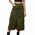 thumbnail image 2 of Women'S Long Jean Skirts with Slit Elastic Waist Cargo Denim Maxi Skirt Green XXL, 2 of 8