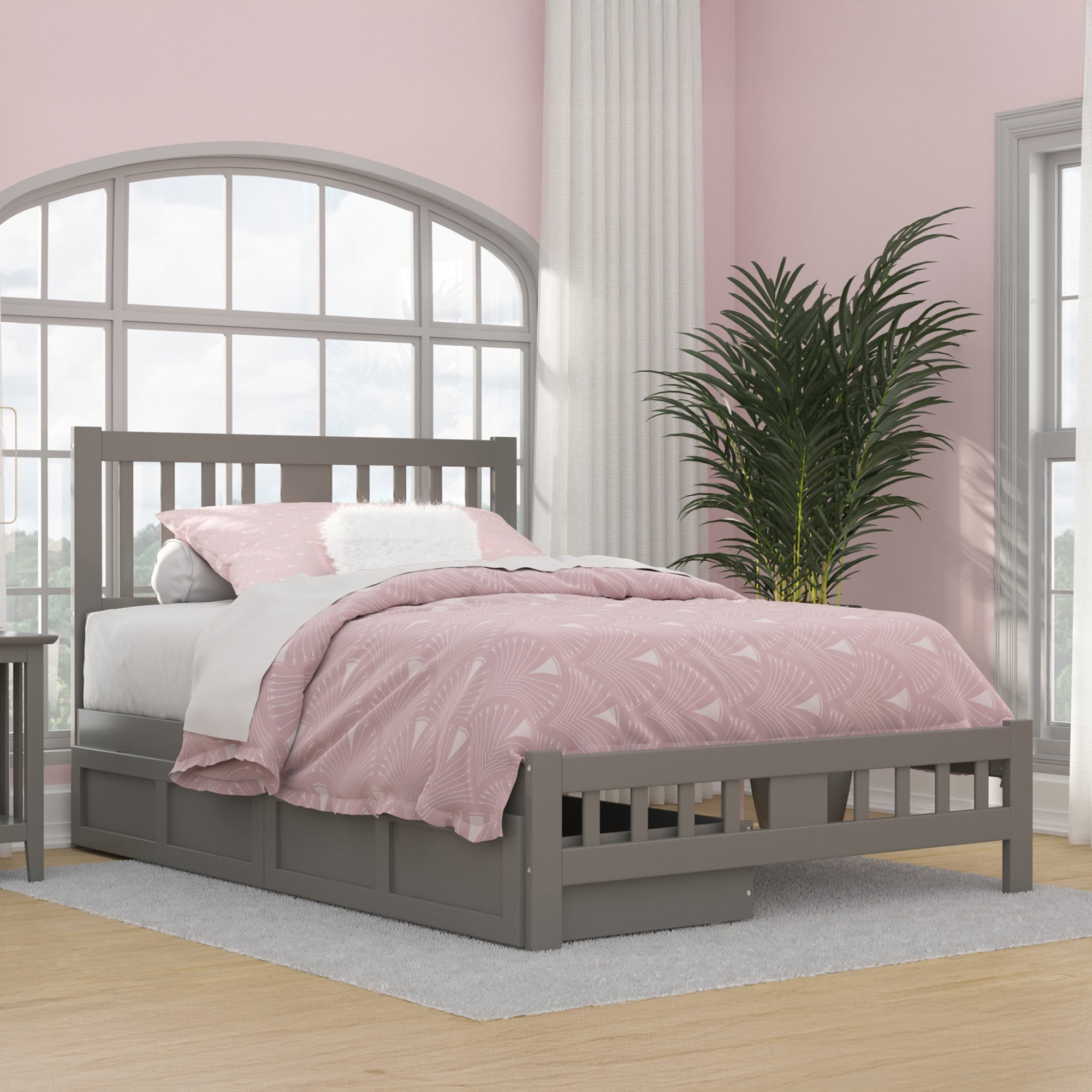 AFI Tahoe Full Wood Platform Bed with Headboard Footboard & 2 Storage Drawers, Grey