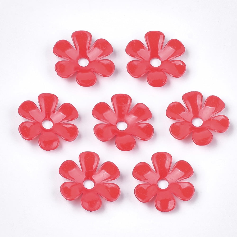 Opaque AS Plastic Bead Caps 6-Petal Flower Mixed Color 33.5x31.5x6.5mm Hole: 5.5mm about 350pcs/500g