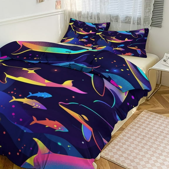 3PCS Marine Animals Such As Whales Duvet Cover Set Twin, 1 Duvet Cover And 2 Pillowcase, Duvet Cover for Kids Girls Boys And Teens
