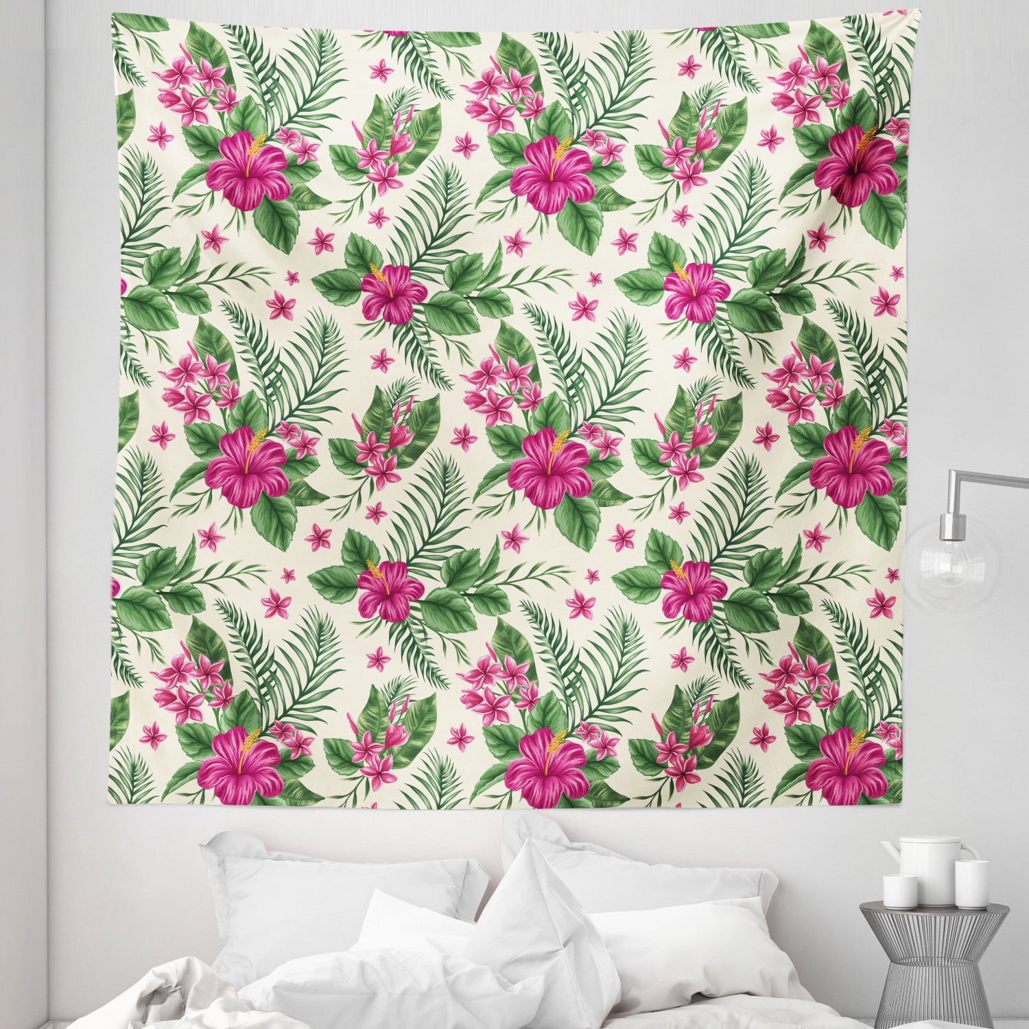 Watercolor Tapestry, Plumeria and Hibiscus Flora Tropical Island Nature Aloha Hawaii Jungle