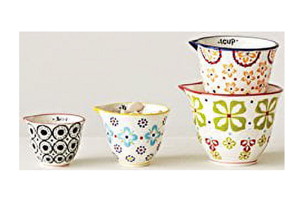 Creative Co-Op Floral Hand Stamped Stoneware Measuring Cups (Set of 4) 1/4 Cup - 1 1/2 Cup