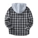 thumbnail image 4 of Ceisia Men's Casual Plaid Patchwork Hooded Button-Up Long Sleeve Shirt Gift, 4 of 9