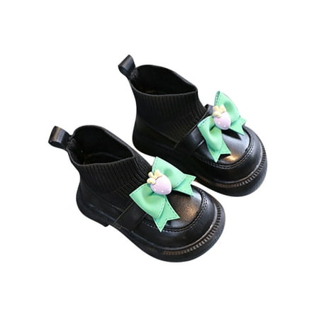 

Ritualay Kids Non-Slip Dress Shoes Casual Princess Sock Boot School Wedding Bow Knot Leather Booties Black 4.5C